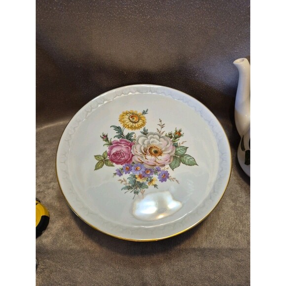 Limoges White with Raised Floral Design Gold Trim Footed Cake Plate/Cake Stand - Picture 9 of 16